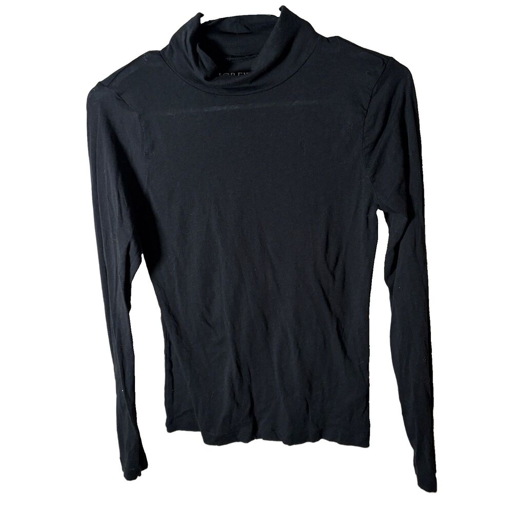 J Crew T-Shirt Women's Small Tissue Crepe Turtleneck Black Long Sleeve Top
